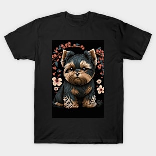 Super Cute Yorkshire Terrier Puppy Portrait - Japanese style T-Shirt